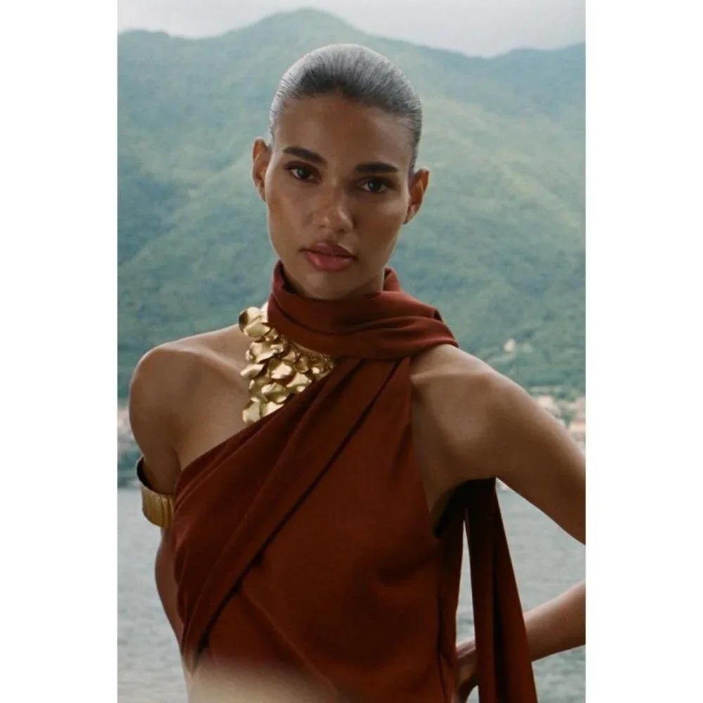 ZARA ASYMMETRIC MIDI DRESS WITH SCARF - Picture 6 of 8